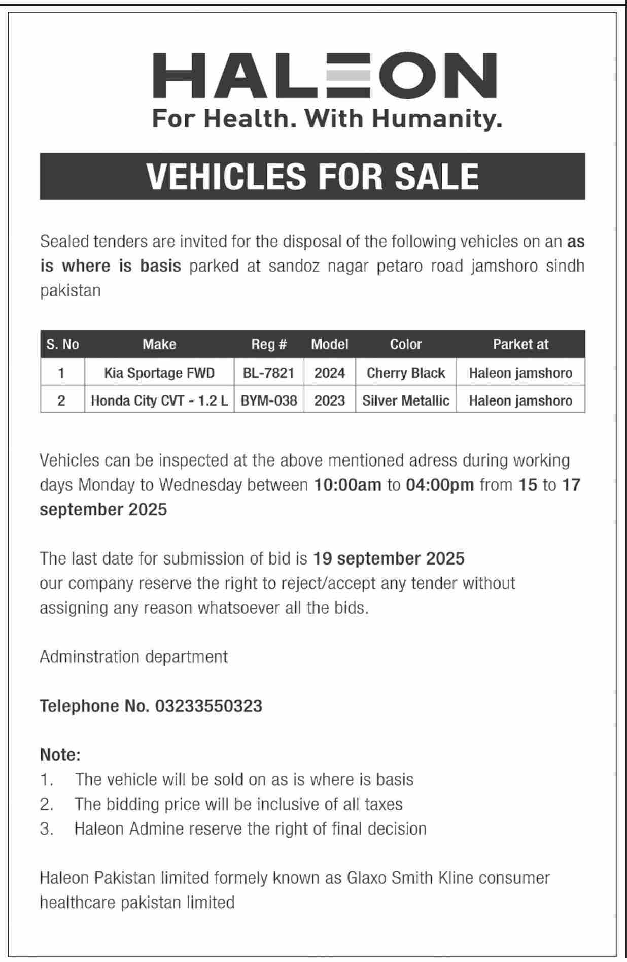 HALEON Tender Notice